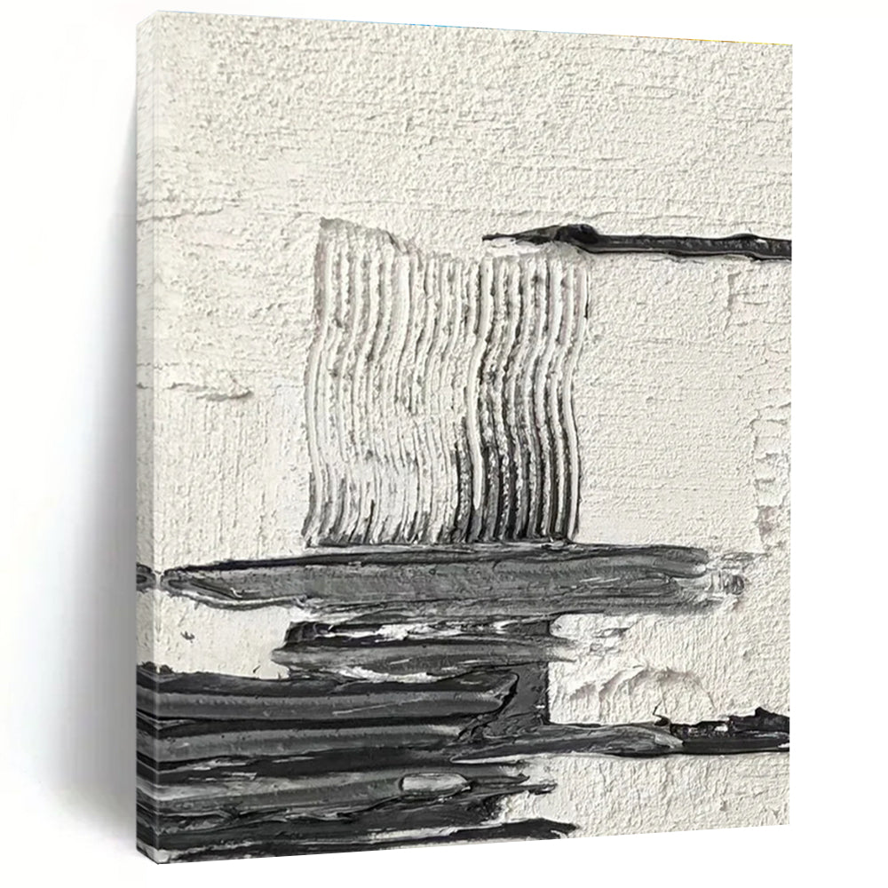 Black - White Textured Abstract Composition Painting for Minimalist Studies HENG388