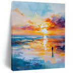 Solitary Figure Sunset Abstract Painting with Emotional Depth GAB0011