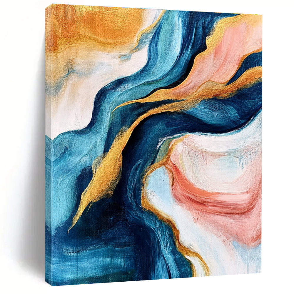 Blue Gold Pink Abstract Painting with Fluid Grace WINK464