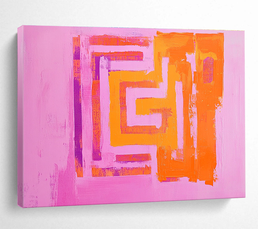 Bold Pink - Orange Geometric Maze Graphic Intrigue Painting ABS130