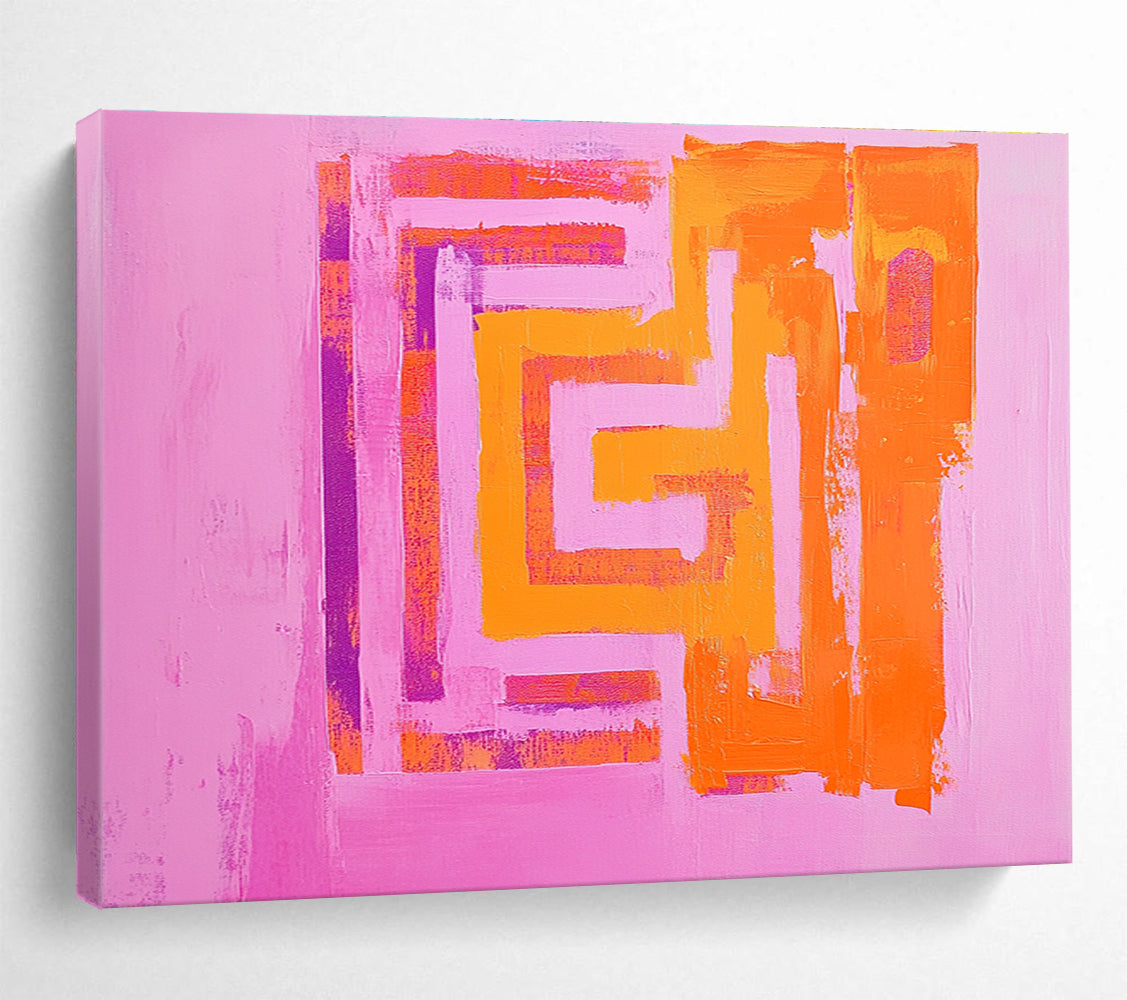 Bold Pink - Orange Geometric Maze Graphic Intrigue Painting ABS130