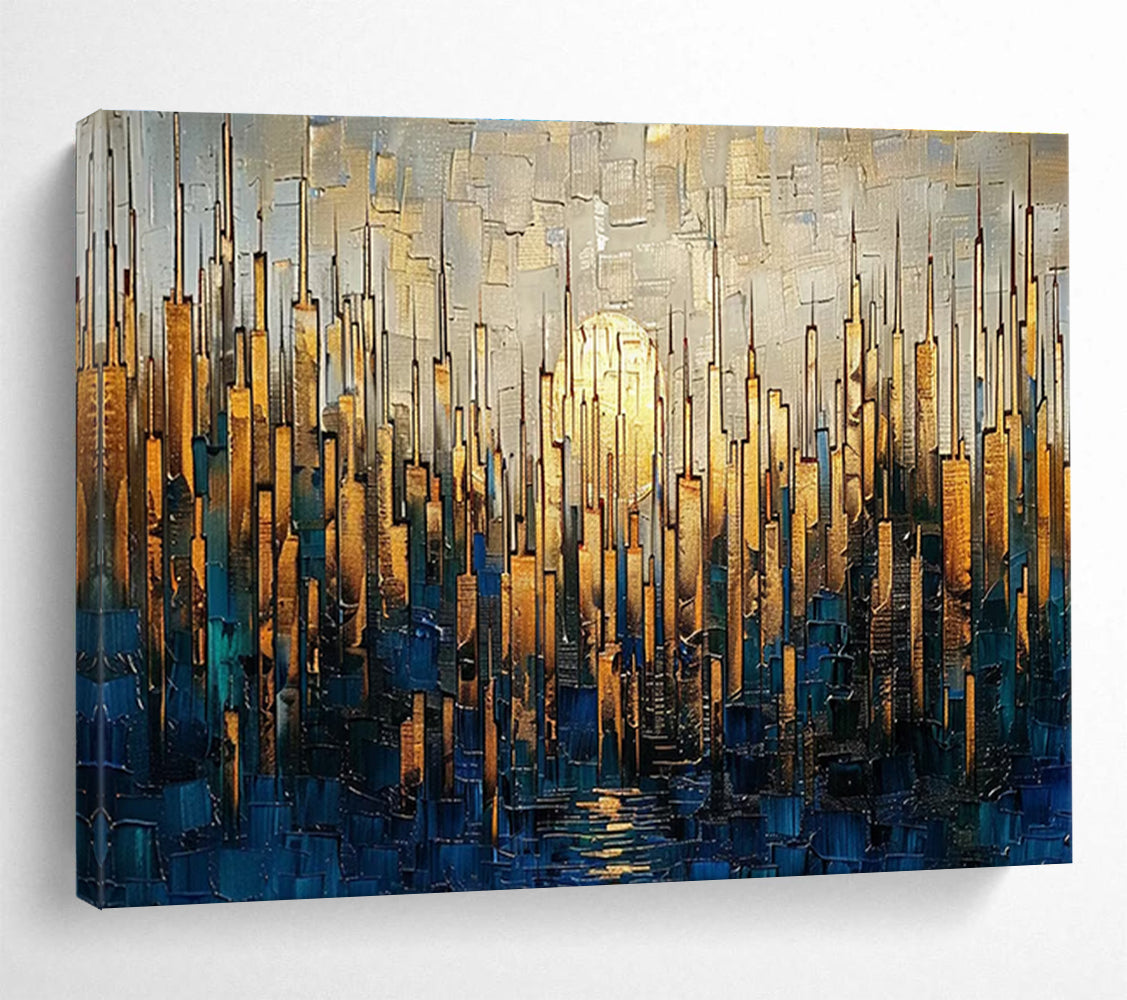 Golden Cityscape Abstract Painting for Luxury Residences YHT172