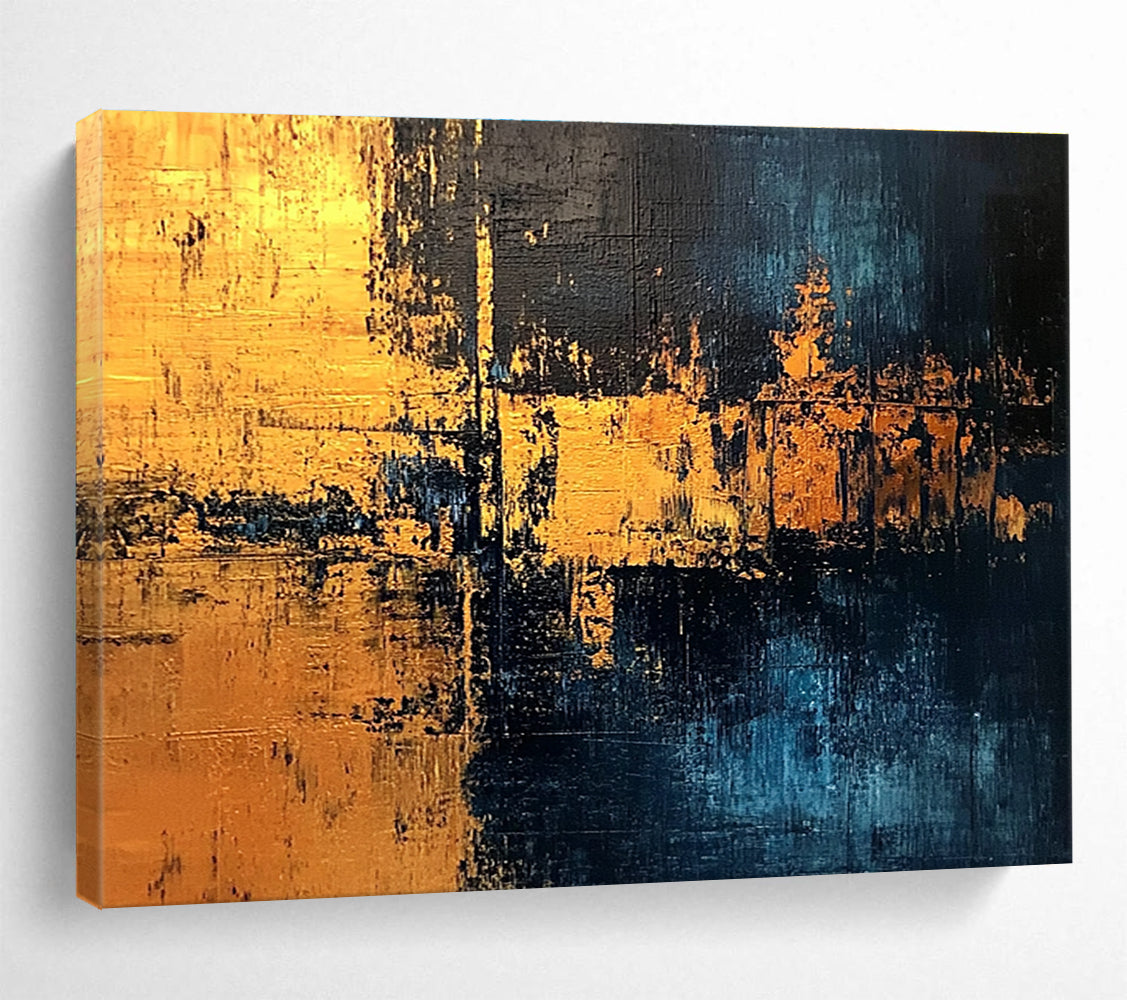 Golden Night Abstract Painting with Mysterious, Luxurious Tones ABS529