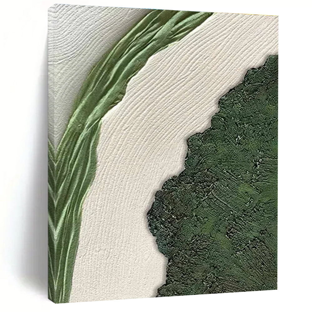 Textured Green and White Landscape Painting for Nature - Inspired Minimalist Spaces HENG316