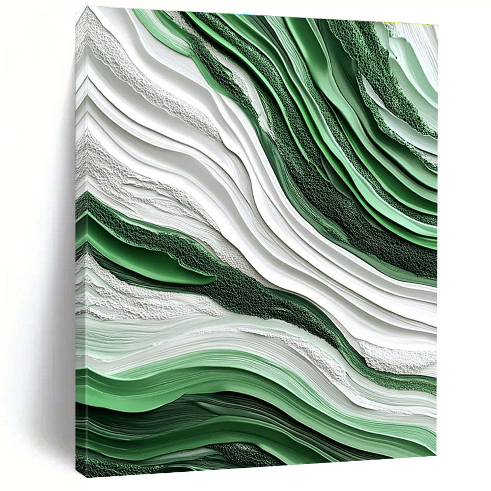 Green and White Wave - Shaped Abstract Painting for Nature - Lover’s Bedrooms GAB0921