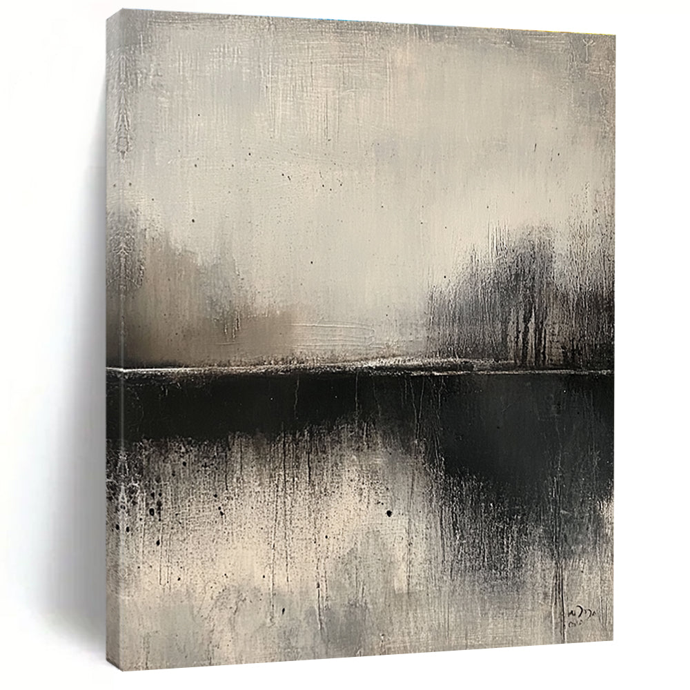 Monochrome Lake Silhouette - Minimalist Landscape Abstract Art GAB0522
