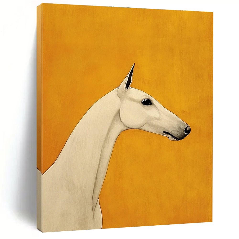 White Horse on Orange Stylized Equine Abstract Painting GAB0237