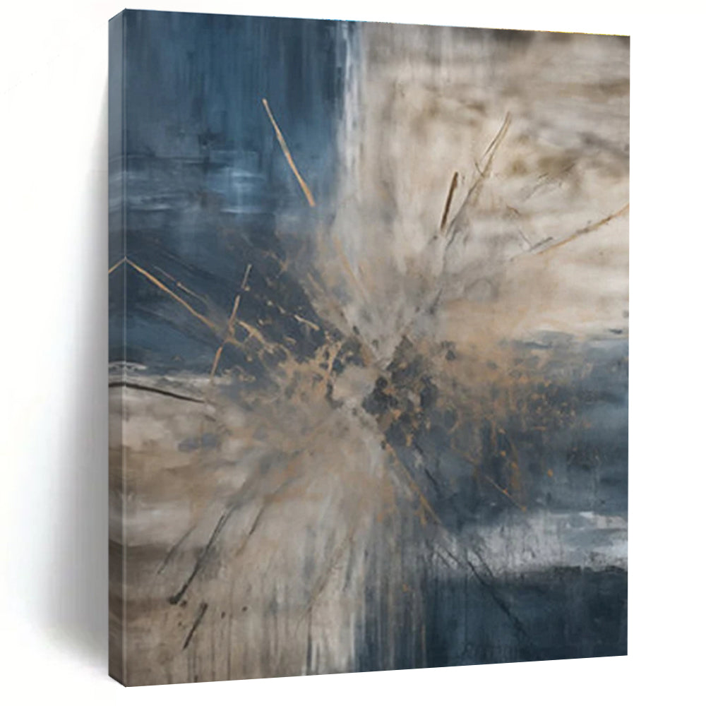Blue - Gray - Brown Abstract Burst Painting for Contemporary Art Galleries HENG119