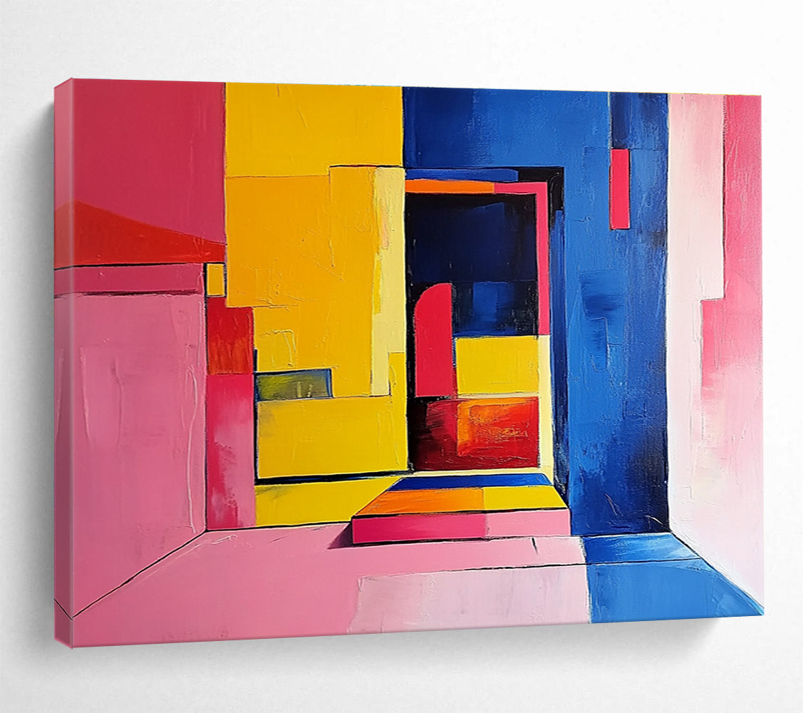 Color - Blocked Interior Abstract Painting with Bold, Vibrant Spatial Dynamics ABS501