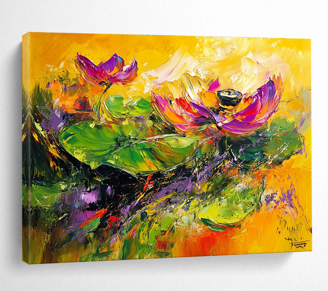Vibrant Lotus Flowers with Expressive Brushstrokes Abstract Painting ABS354