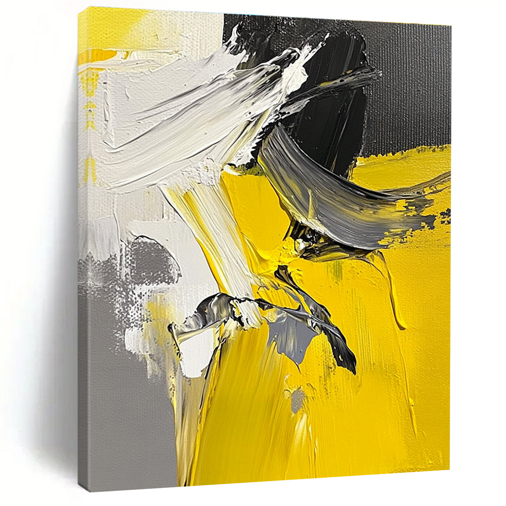 Yellow Black White Abstract Painting with Dynamic Energy WINK552