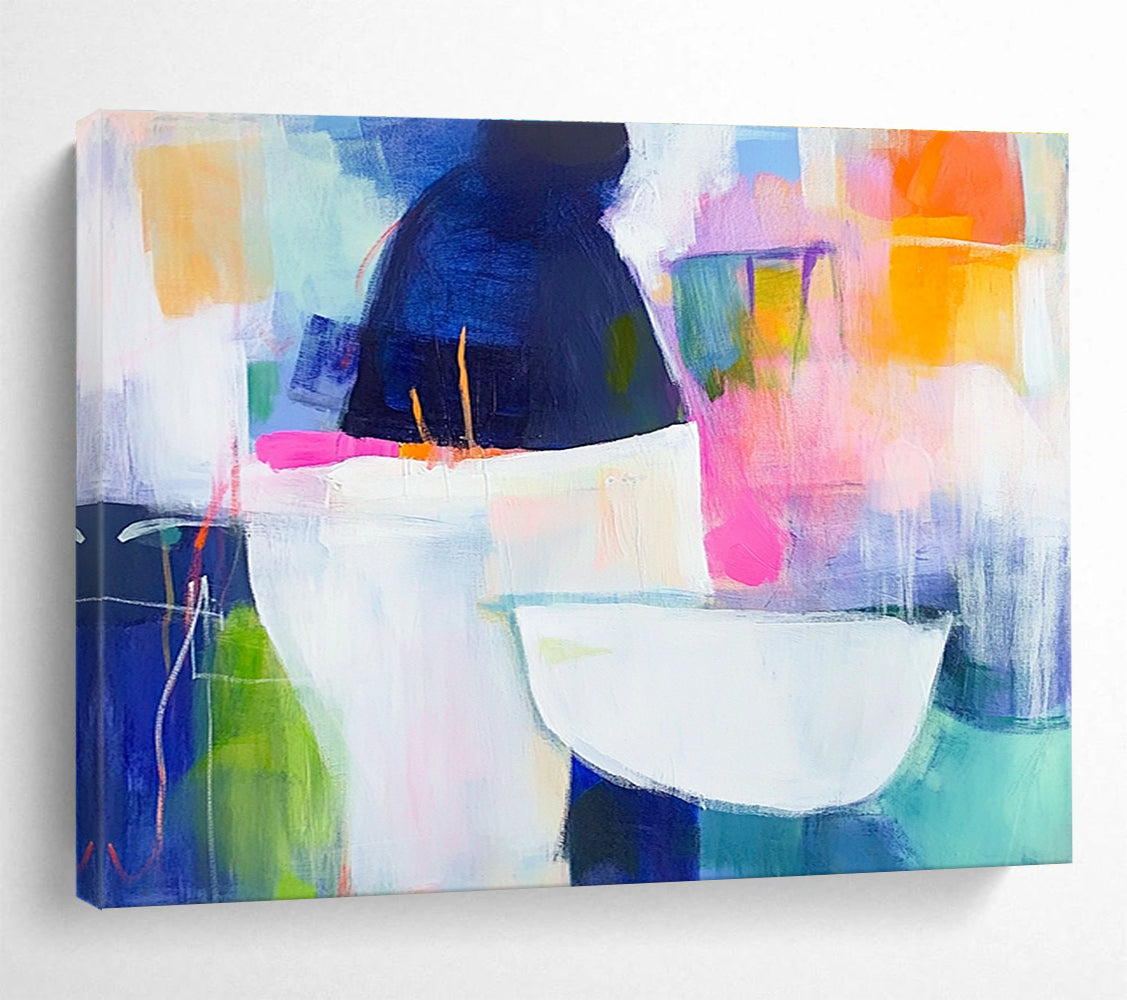 Color Blocked Vessel Abstract Painting with Playful, Minimalist Forms ABS464