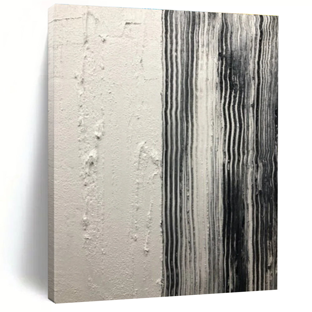 Black - White Striped Textured Abstract Painting for Industrial - Inspired Spaces HENG382