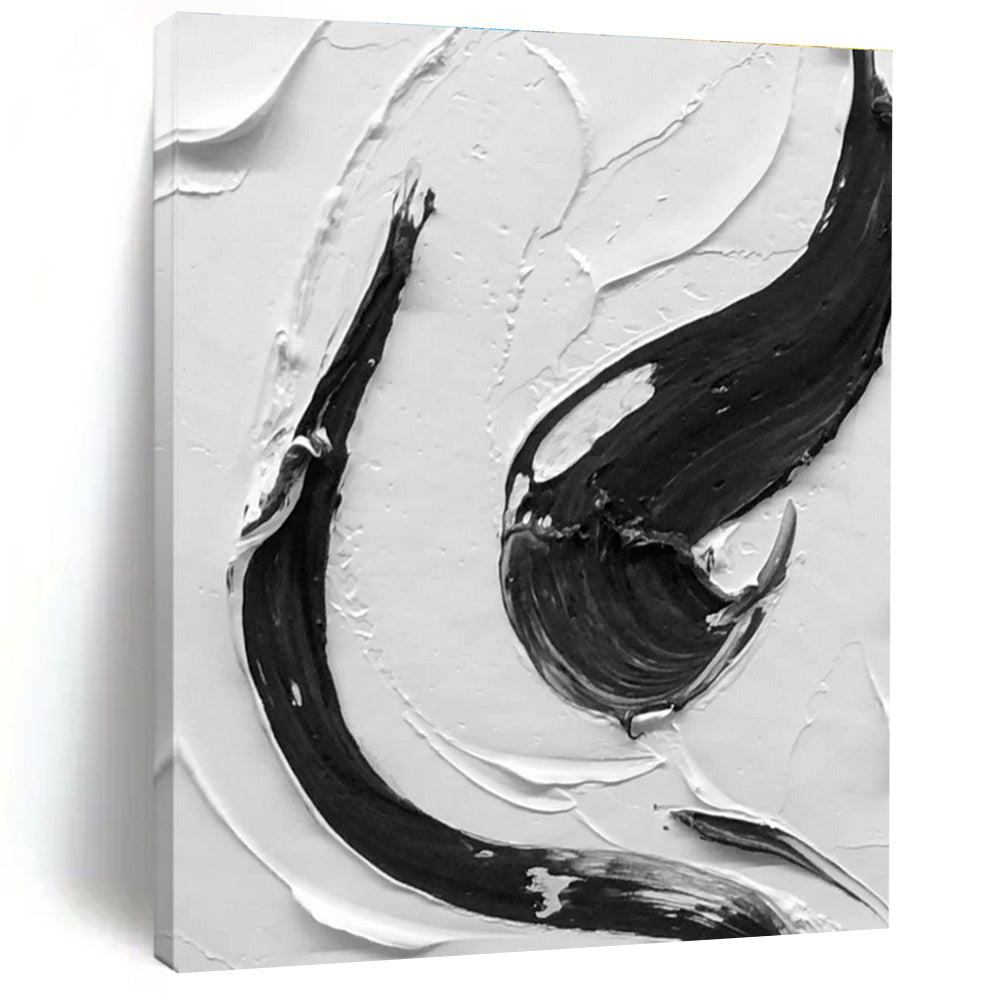 Black - White Vertical Stroke Art Abstract Painting for Contemporary Entrances HENG377