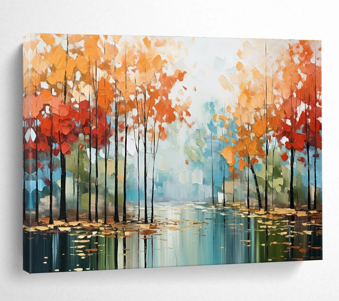 Scenic Autumn Forest Abstract Painting for Wellness Retreats YHT164