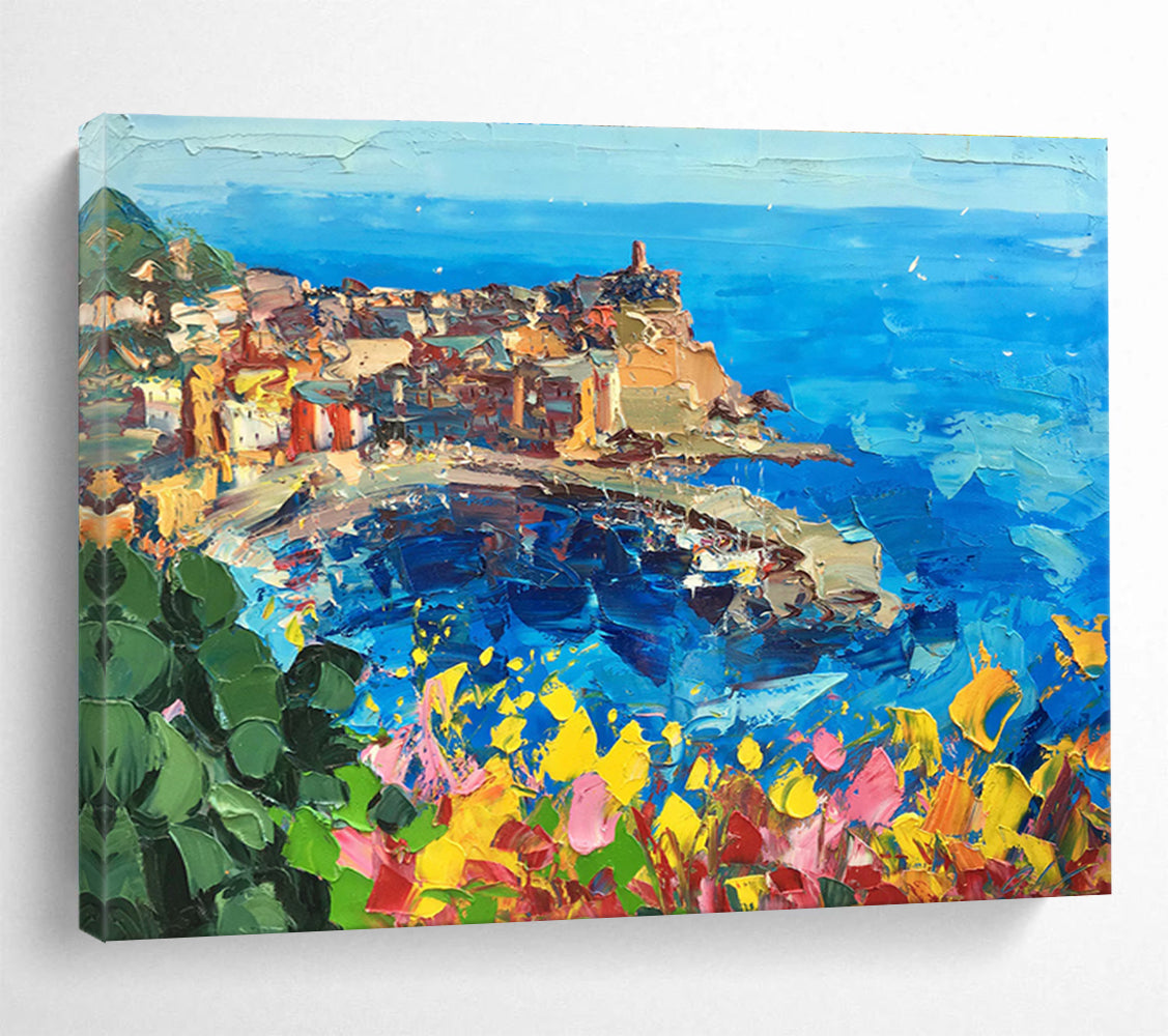 Cliffside Town Abstract Painting for Seaside Home Entrance Halls YHT477