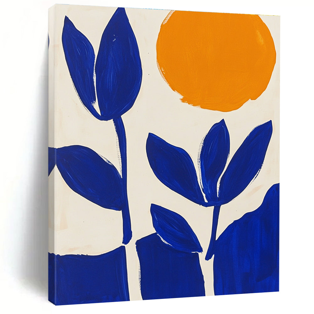 Blue Flowers and Orange Sun Abstract Painting for Cheerful Kitchens GAB1374