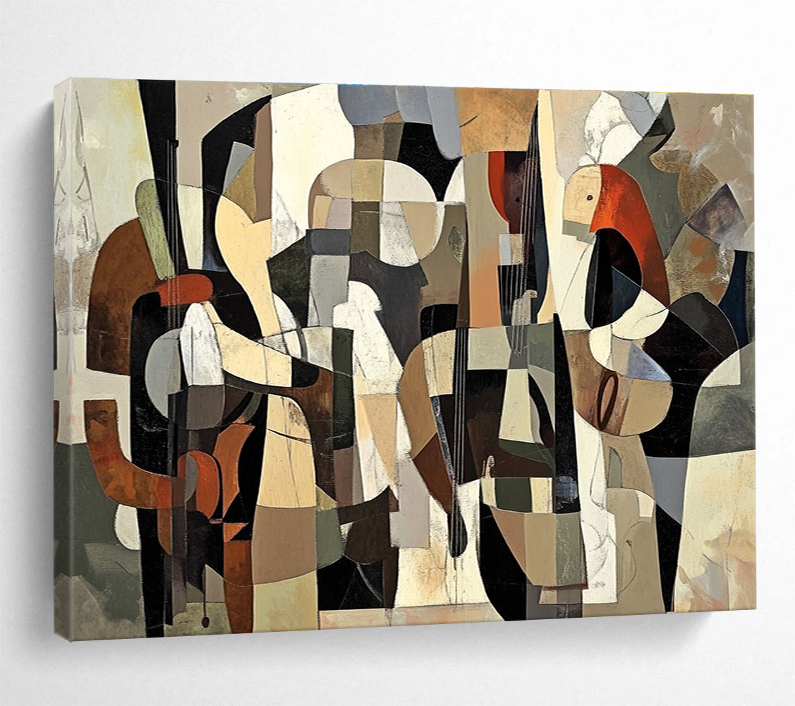 Cubist Musical Ensemble Abstract Painting with Intricate Layered Shapes ABS553