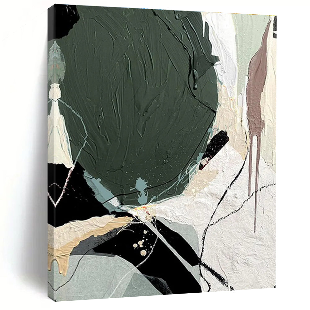 Mixed - Media Abstract with Green Painting for Creative Coworking Spaces HENG505