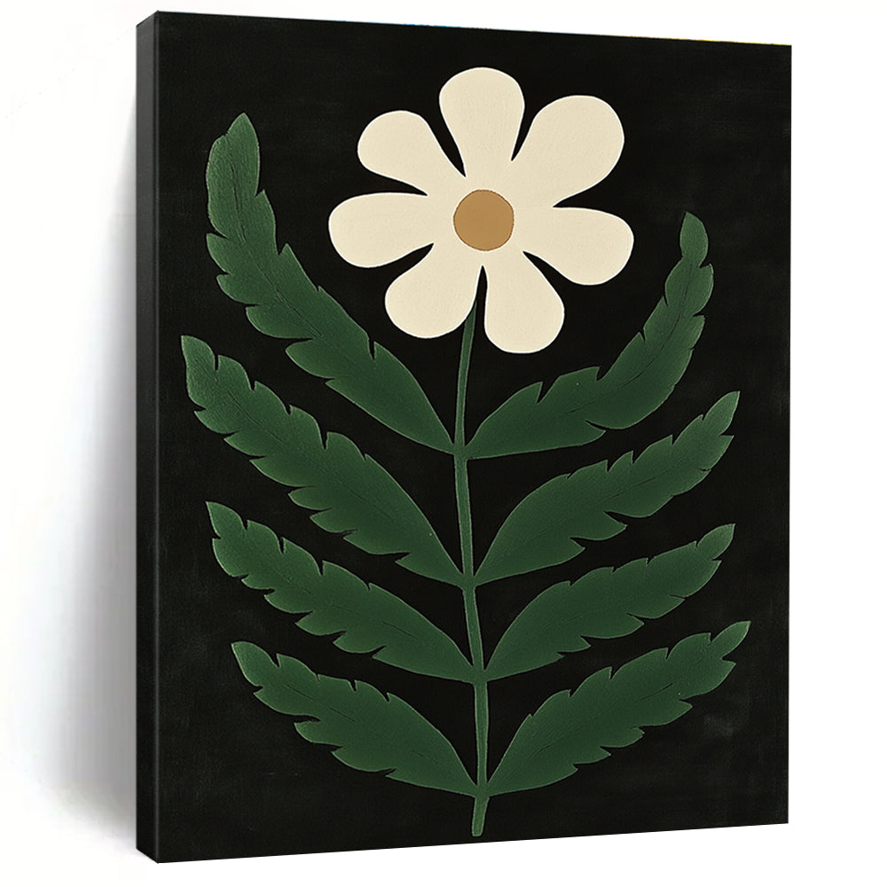 White Flower Minimalist Abstract Painting for Scandinavian - Style Bedrooms GAB1337