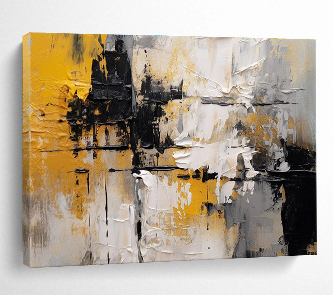 Yellow - Black Abstract Painting for Bold Interiors YHT084