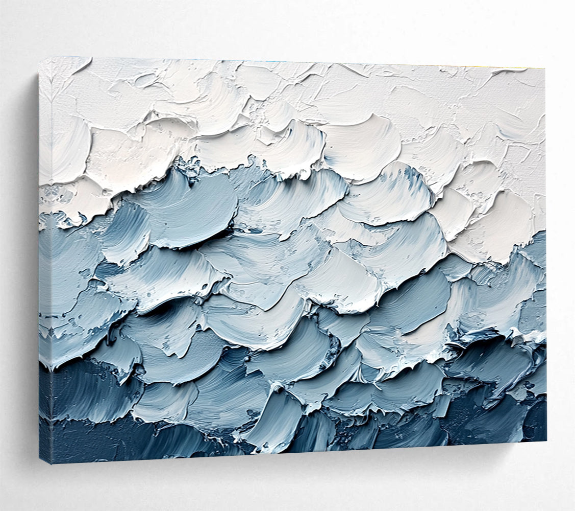 Textured Blue and White Waves with Thick Impasto Abstract Painting ABS364