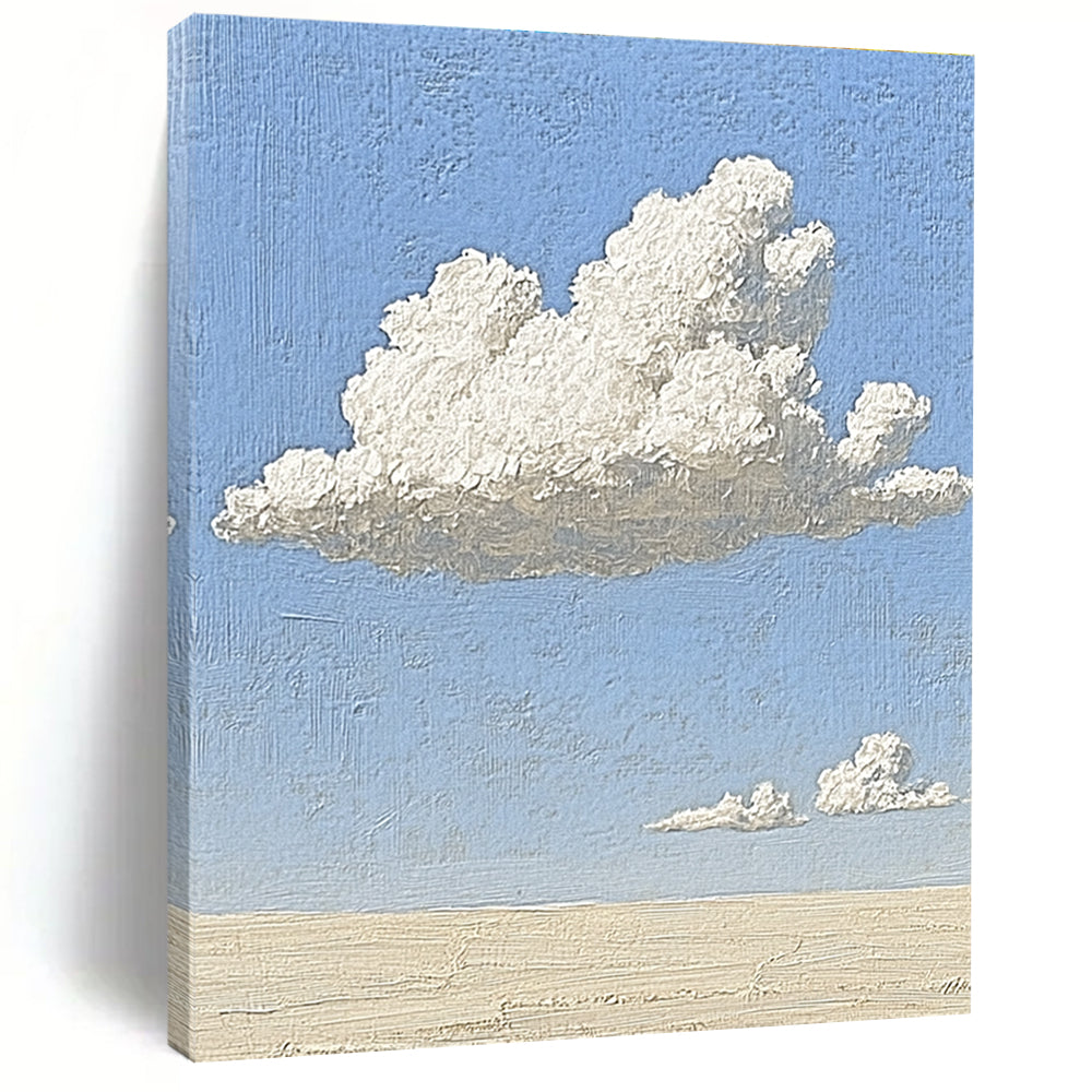 Fluffy Clouds on Blue Sky Minimalist Abstract Painting of Skyward Calm GAB0171