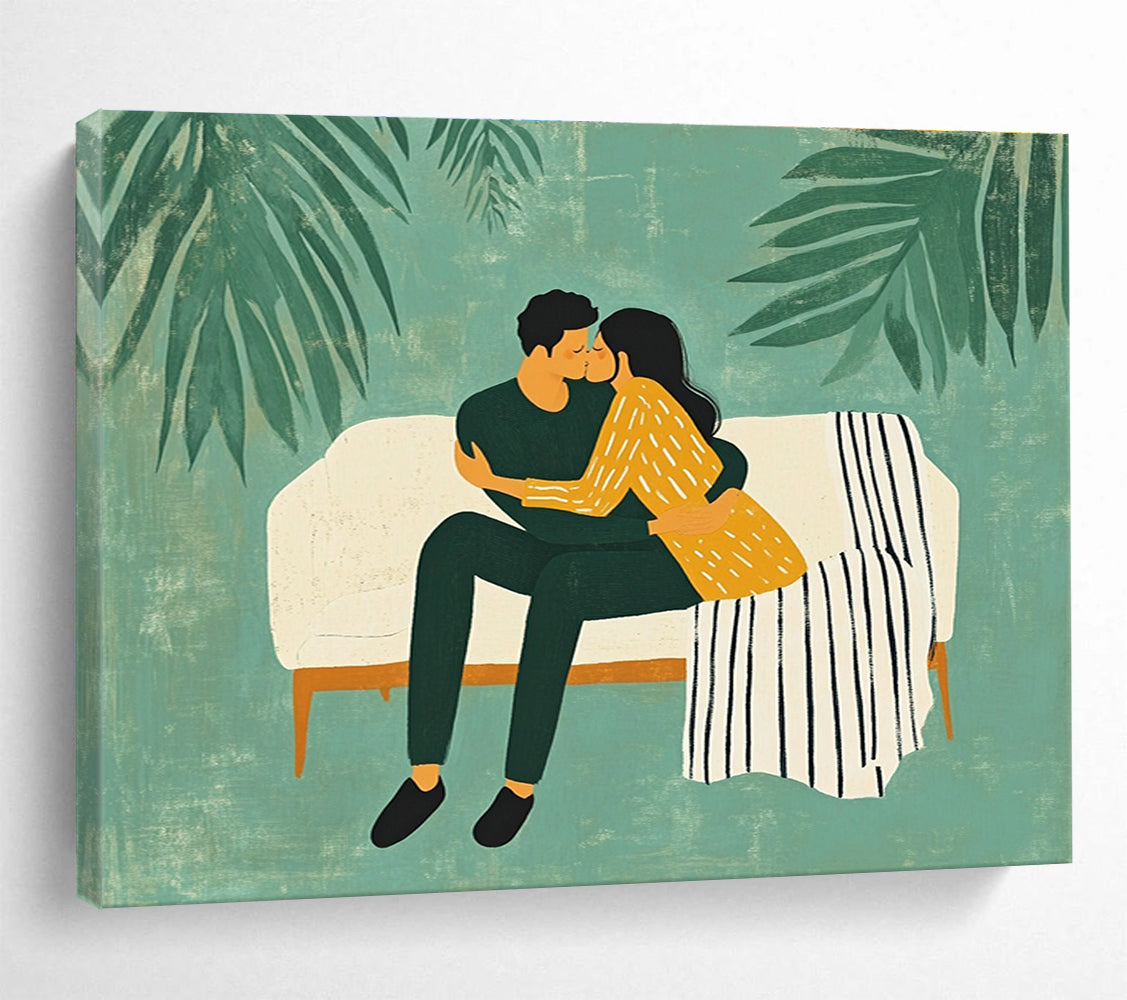 Intimate Couple on Sofa Painting with Warm Cozy Vibes ABS558