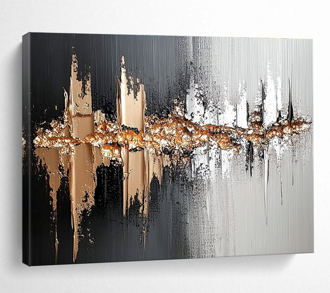 Black, White, and Gold Textured Abstract Painting ABS303