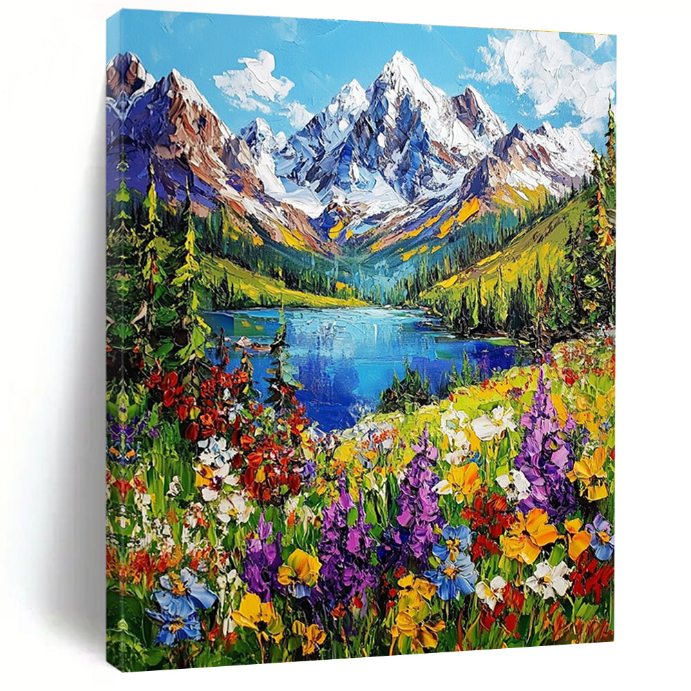 Mountain Landscape with Flowers - Impasto Nature Art GAB0385