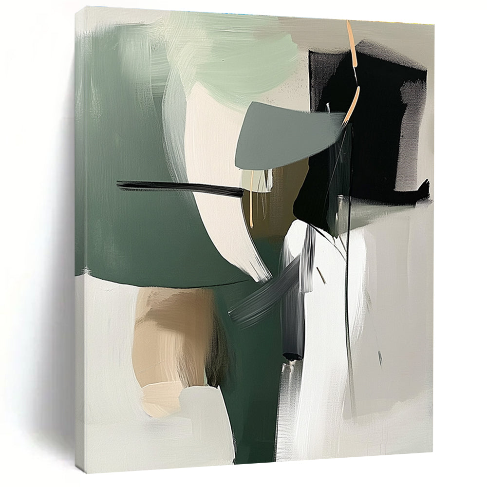 Minimalist Green and Gray Abstract Painting with Clean Lines WINK812