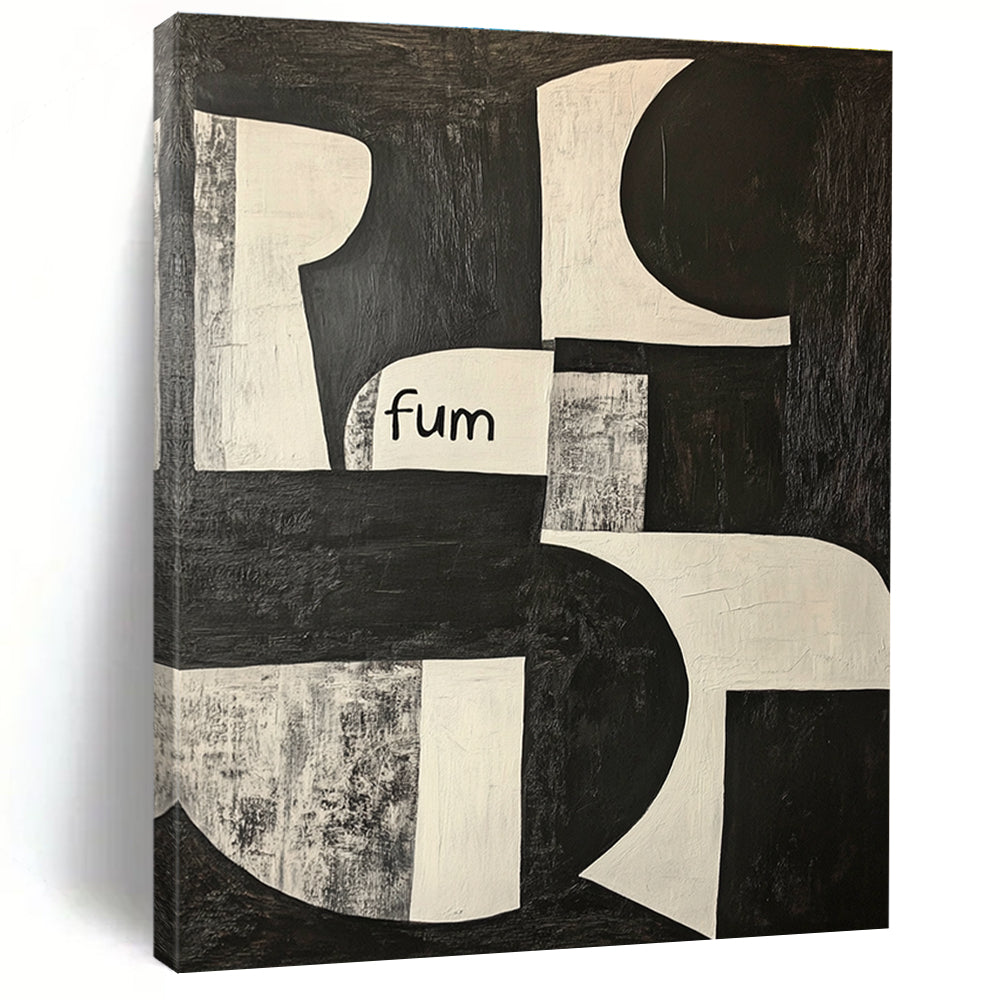 Black and White Shapes with “fum” Conceptual Graphic Abstract Painting GAB0275