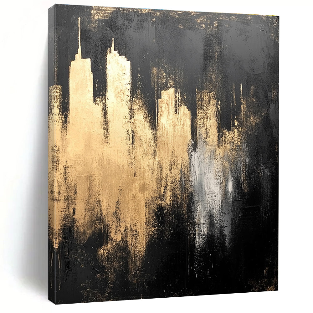 Golden Cityscape Abstract - Luxurious Urban Abstract Painting GAB0647