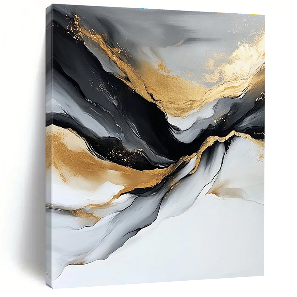 Gray - Gold Abstract Waves Painting with Opulent Serenity WINK417