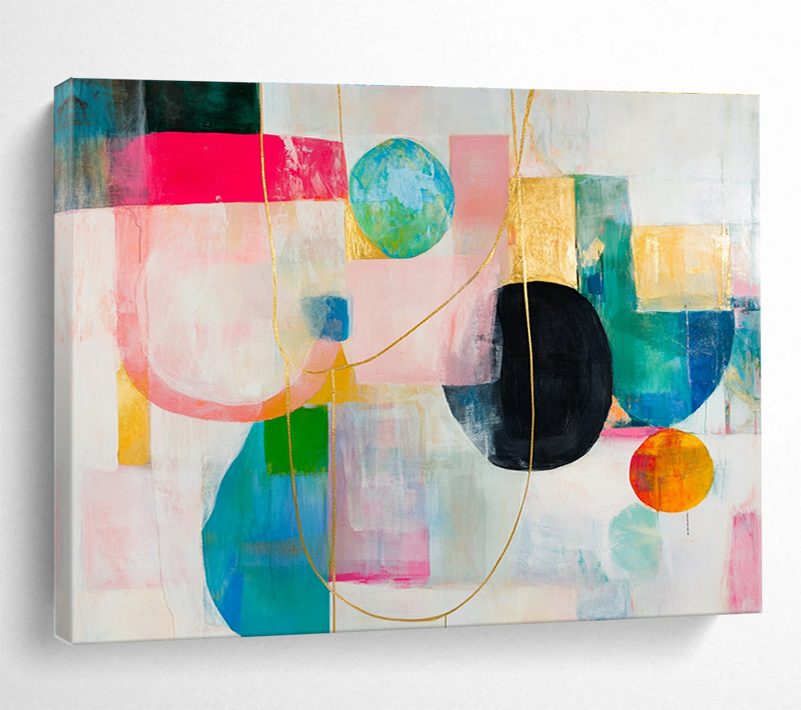 Gold - Accented Abstract Composition Painting with Luxe Playful Elements ABS533