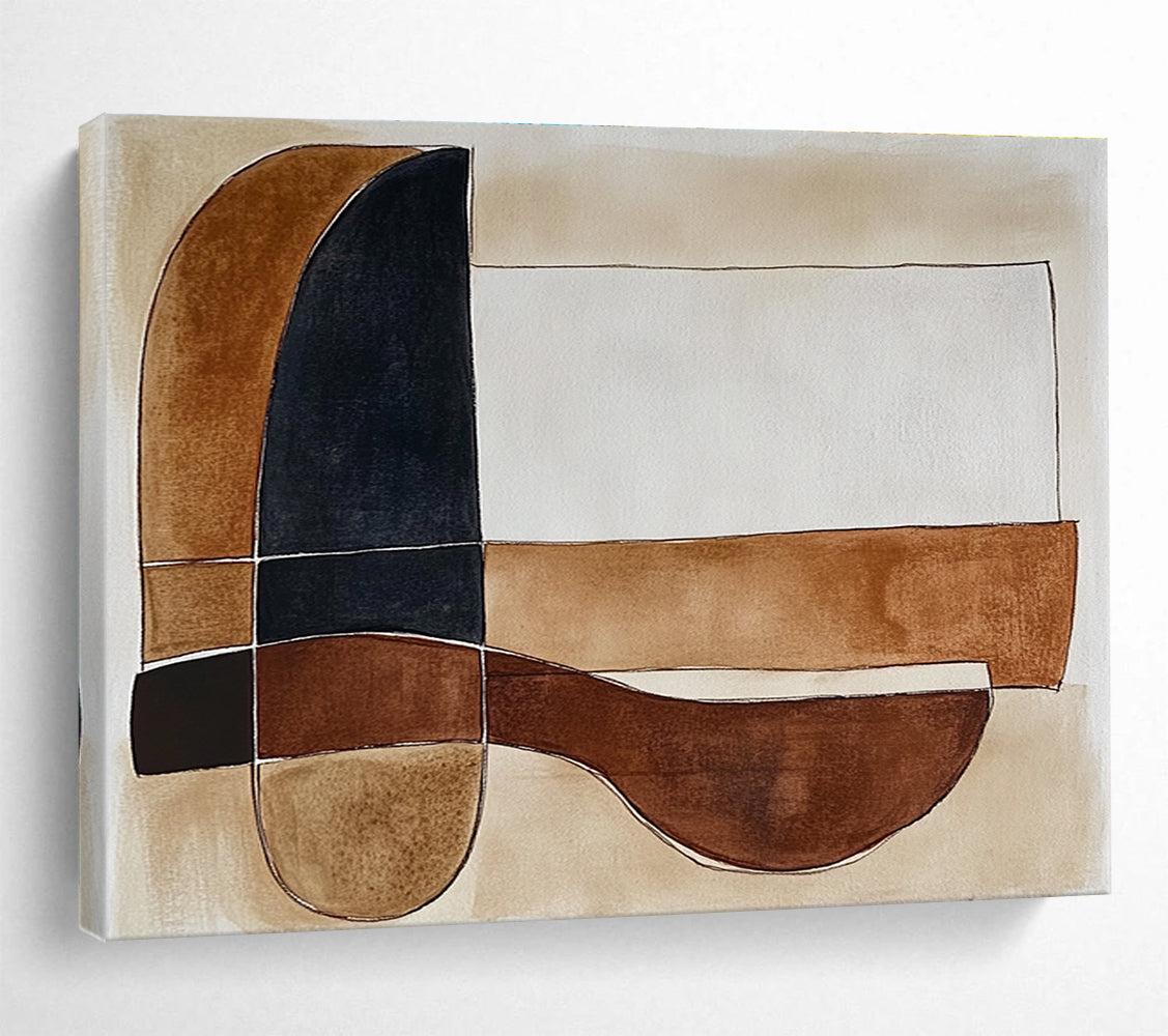 Minimalist Geometric Harmony Abstract Painting with Subtle Earthy Tones ABS552
