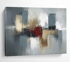 Gray, Gold and Red Abstract Cityscape Painting with Urban Energy ABS403