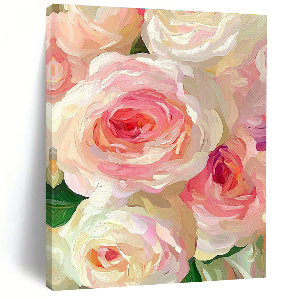 Pink and White Rose Blooms Abstract Painting with Lush Textures GAB0068