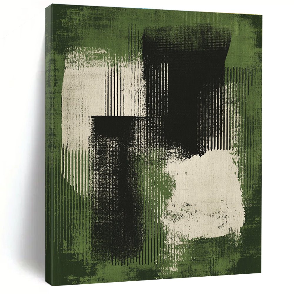 Green and Black Abstract Blocks Abstract Painting with Dynamic Contrast WINK264
