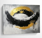 Black, White, and Gold Abstract Painting with Bold Shapes ABS296