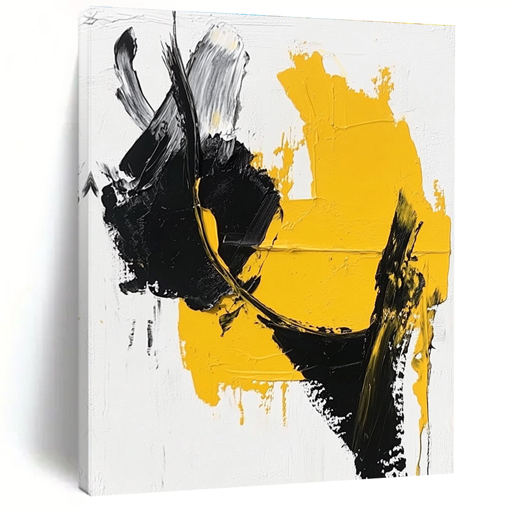 Yellow Black Abstract Painting with Bold Contrast WINK742