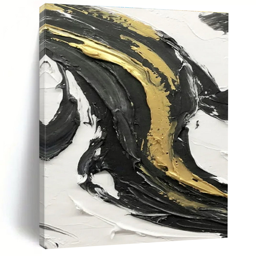 Black - White Horizontal Layer Art Abstract Painting for Minimalist Bedrooms HENG379