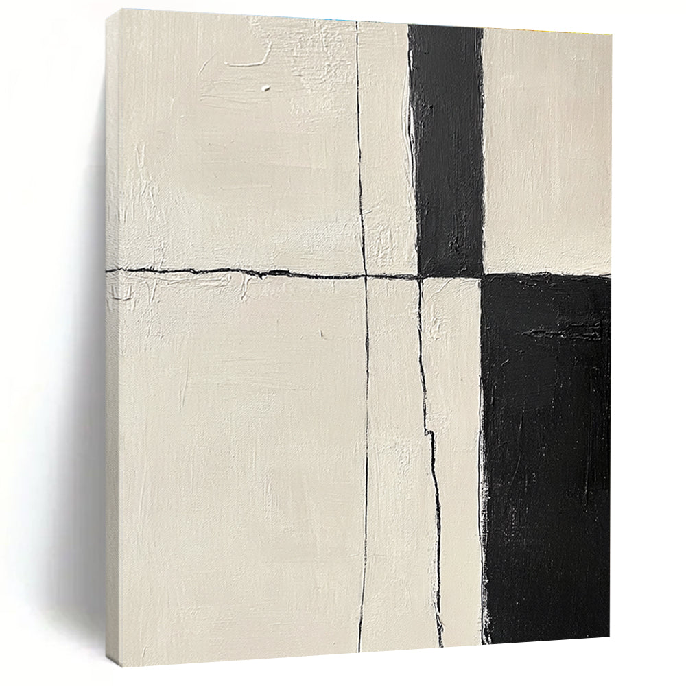 Bold Black and White Lines Abstract Painting with Structured Impact WINK178