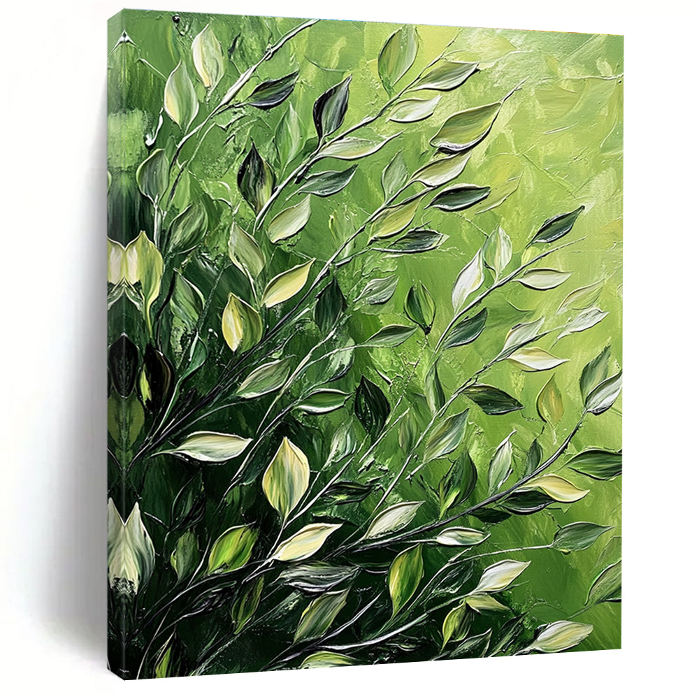 Green Leaves Abstract Painting for Eco - Friendly Office Break Rooms GAB1349