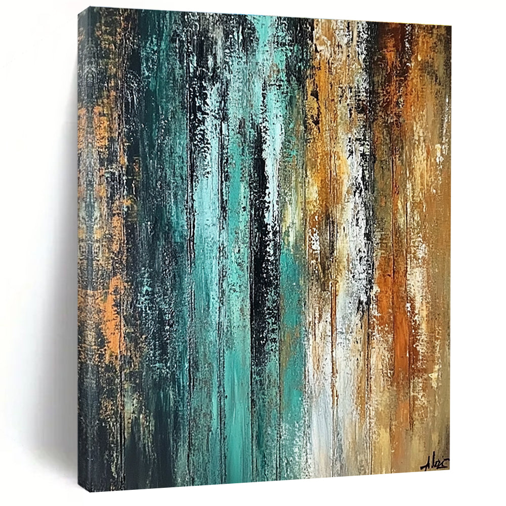 Teal Brown Gray Abstract Painting with Earthy Depth WINK485