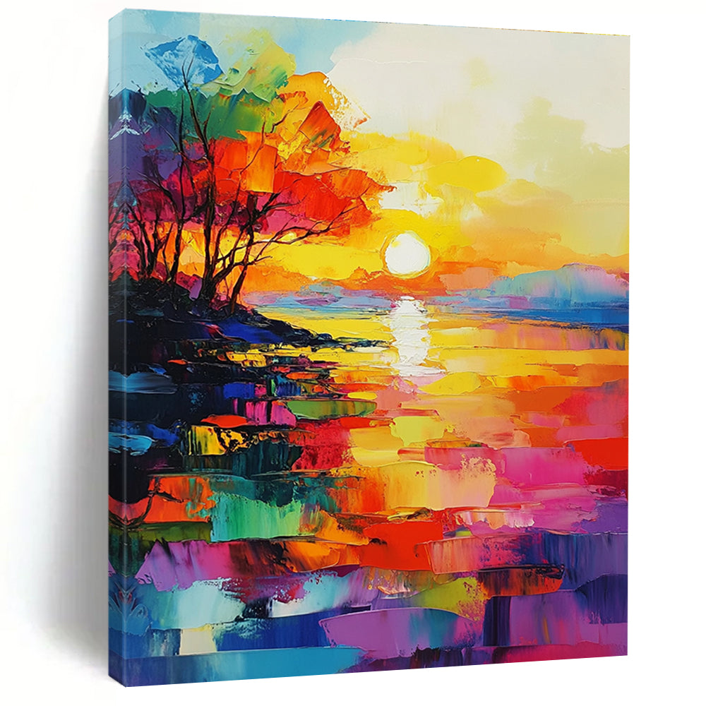 Colorful Sunset Landscape Expressive Abstract Painting for Artistic Interiors GAB1465