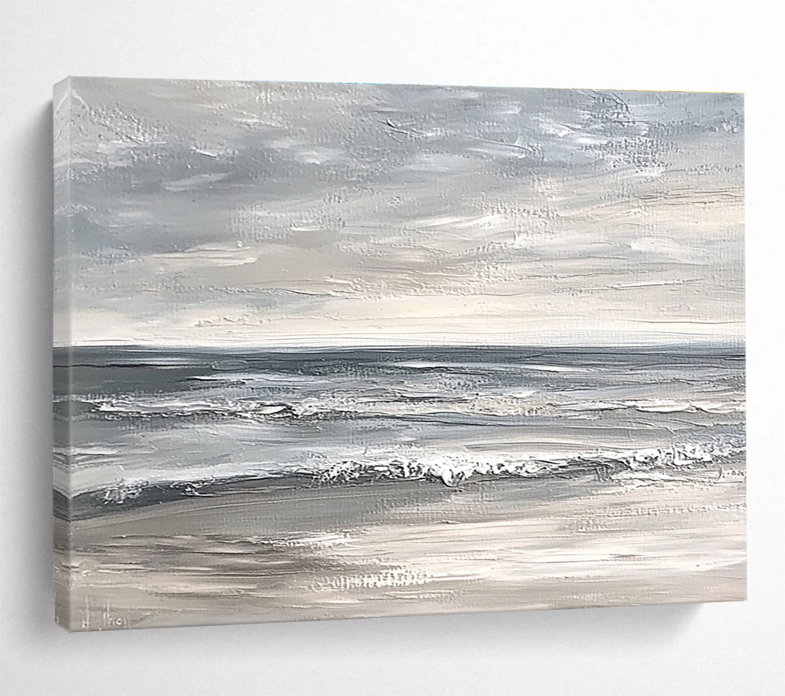 Gray - Toned Seascape Abstract Painting with Calm Serenity ABS435