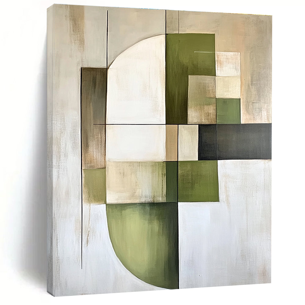 Green and Beige Geometric Abstract Painting for Minimalist - Inspired Offices GAB0903