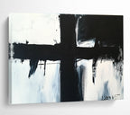 Bold Black Cross: Stark Contrast and Dramatic Impact Abstract Painting ABS179