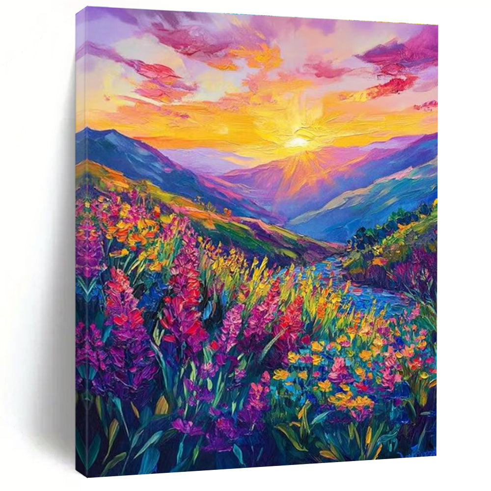 Vivid Mountain Landscape Abstract Painting for Luxury Ski Lodge Lounges HENG526